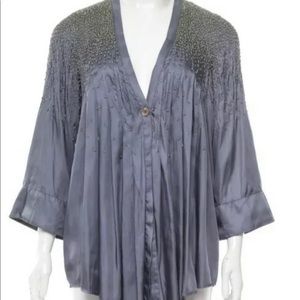 ELIZABETH & JAMES Tokyo Beaded Pleated Blouse Top
